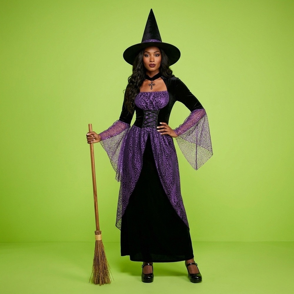 Potion Witch Girls Costume Halloween Black Purple Kids Junior Hat Size Small